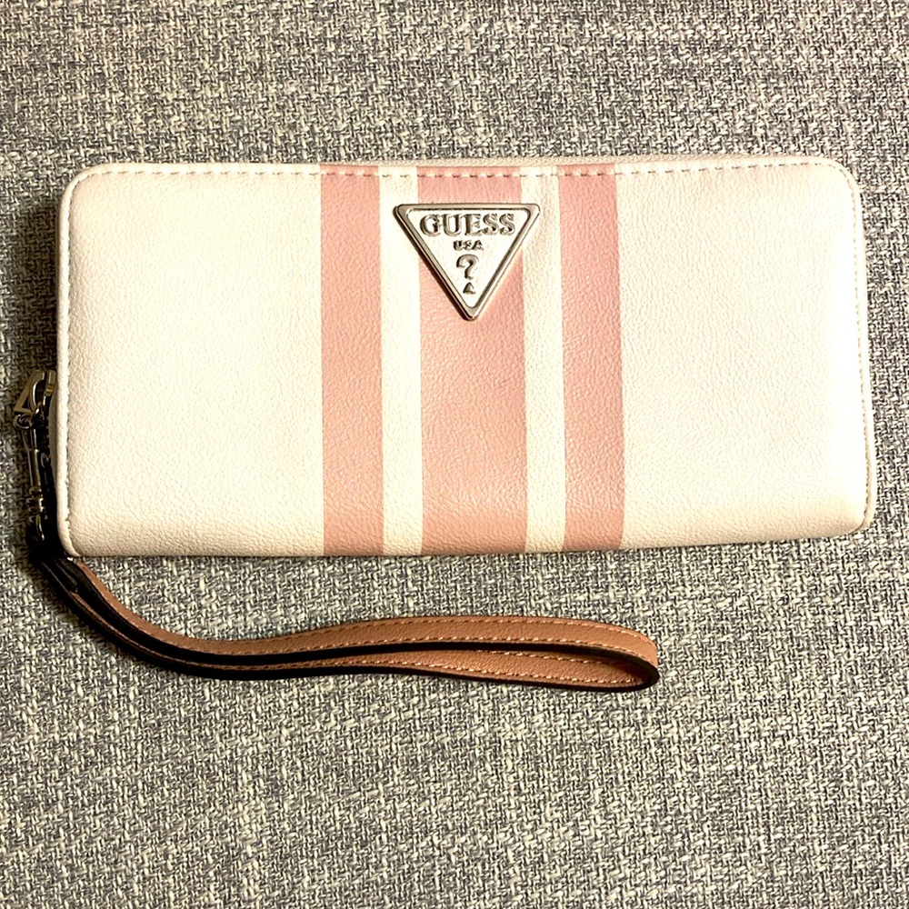 GUESS - White & Pink Leather Wallet with Removable Wrist Strap